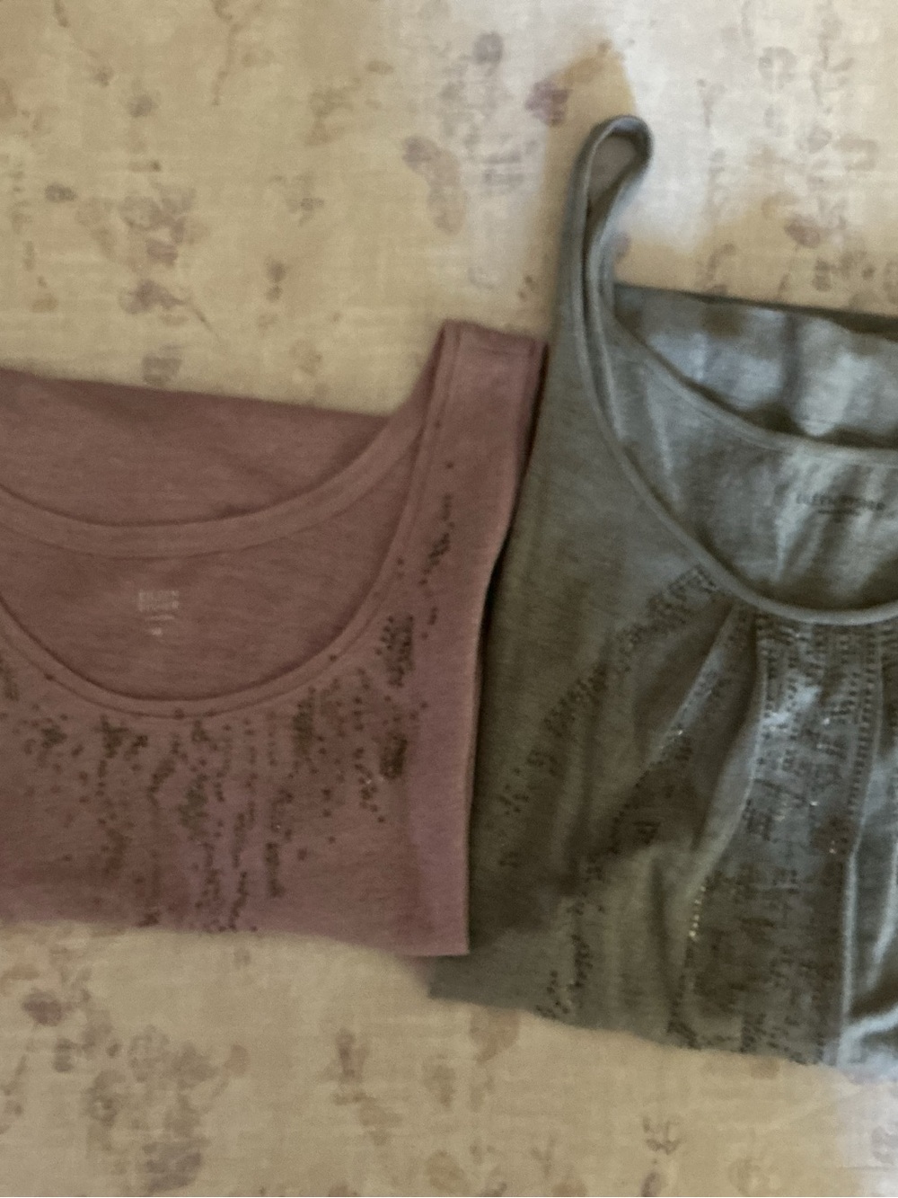 Eileen Fisher Scoop Neck Sequin Embellished Tank Tops - Mauve & Gray